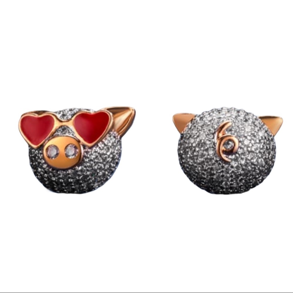 NWT Copper & Rhinestone Pig Earrings